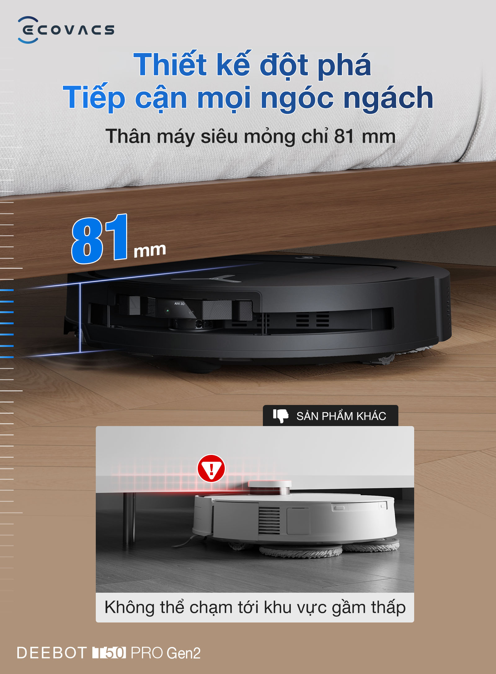 Robot hút bụi lau nhà Ecovacs DEEBOT T50 PRO OMNI Gen 2 — chính hãng tại Thế Kỷ 22