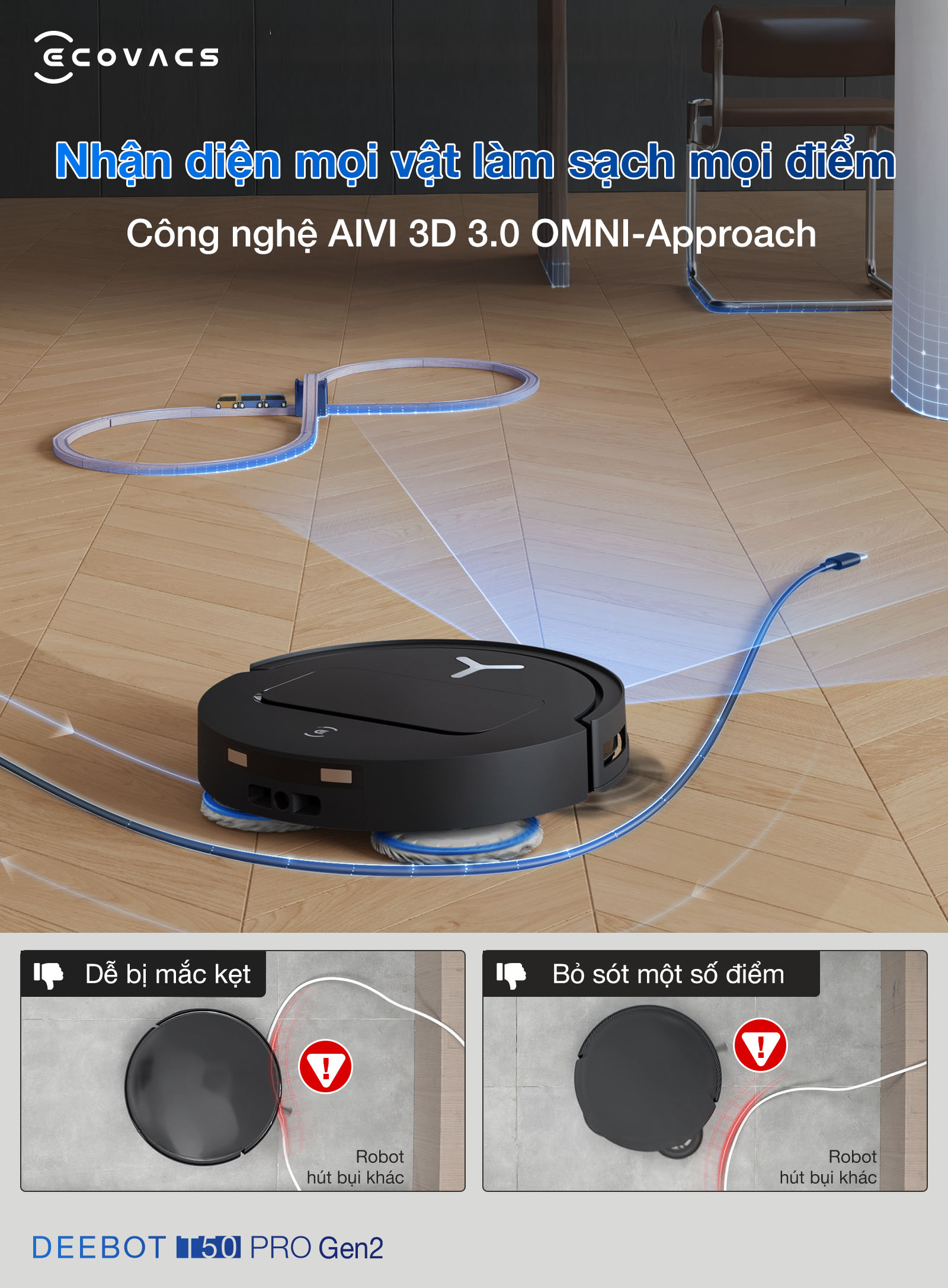 Ecovacs T50 PRO OMNI Gen 2 Trạm Omni tự giặt giẻ nước nóng 70°C