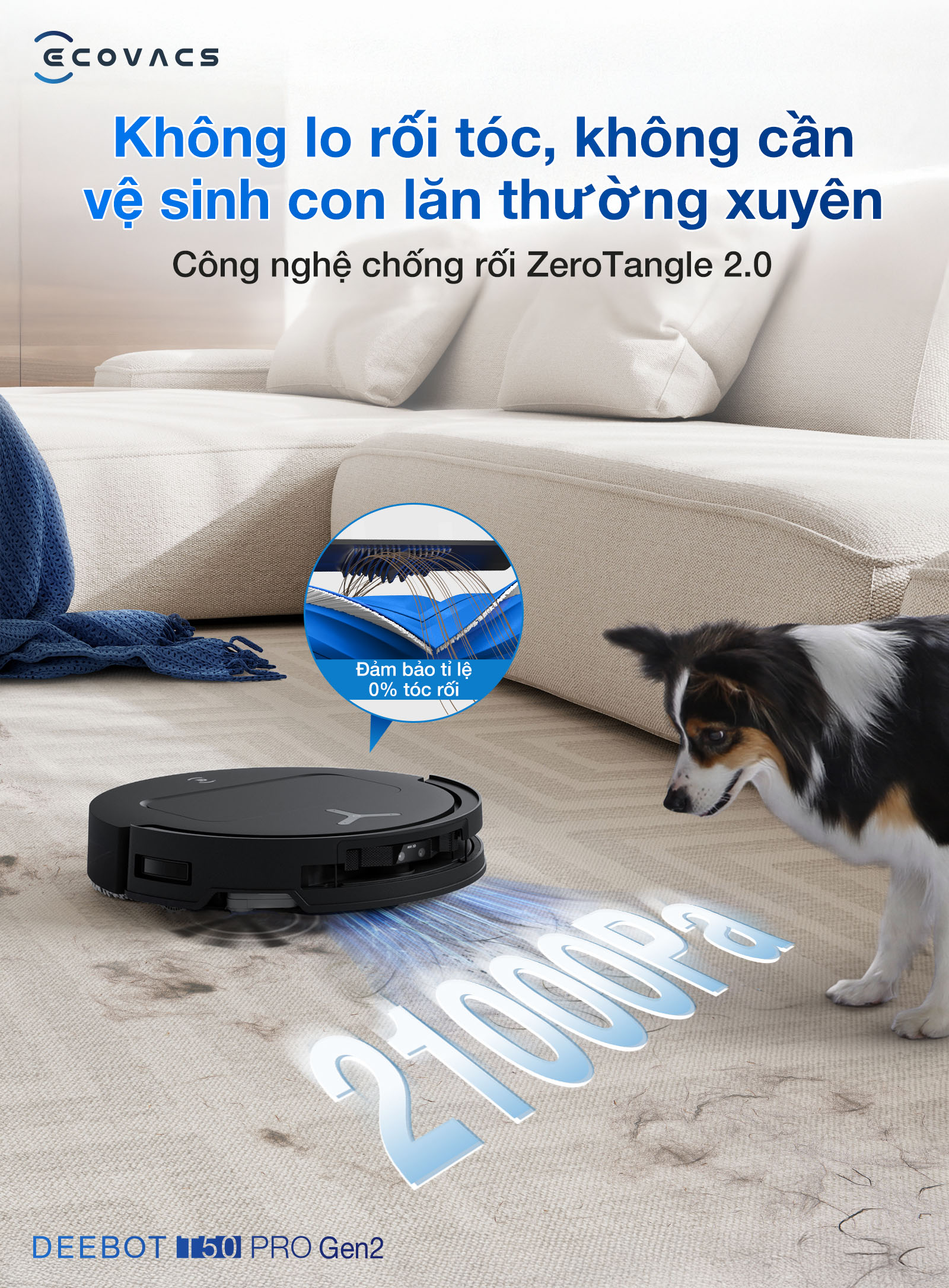 DEEBOT T50 PRO OMNI Gen 2 lực hút 21.000 Pa ZeroTangle 2.0 chống rối tóc