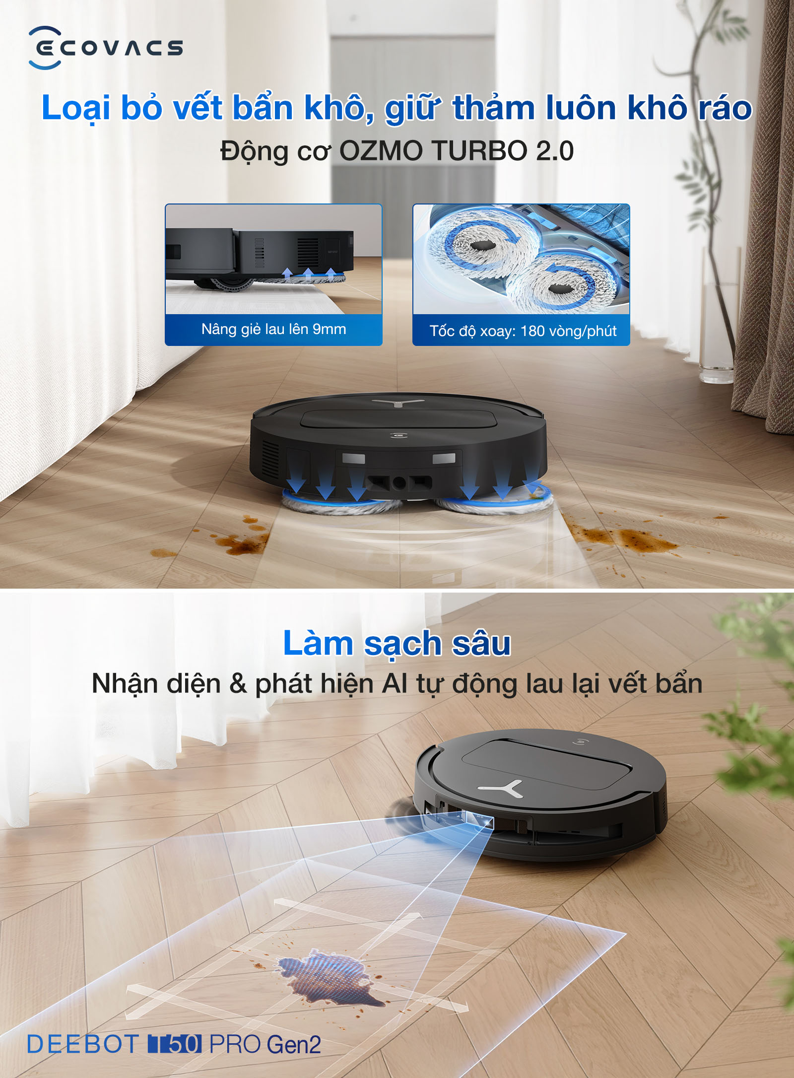 DEEBOT T50 PRO OMNI Gen 2 AIVI 3D 3.0 nhận diện tránh vật cản thông minh