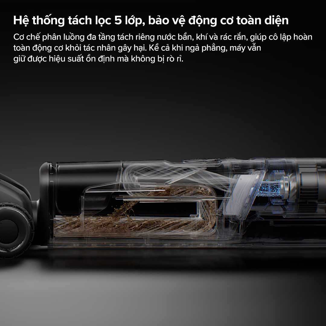Roborock F25 Ultra hệ thống lọc bụi 5 lớp bảo vệ động cơ