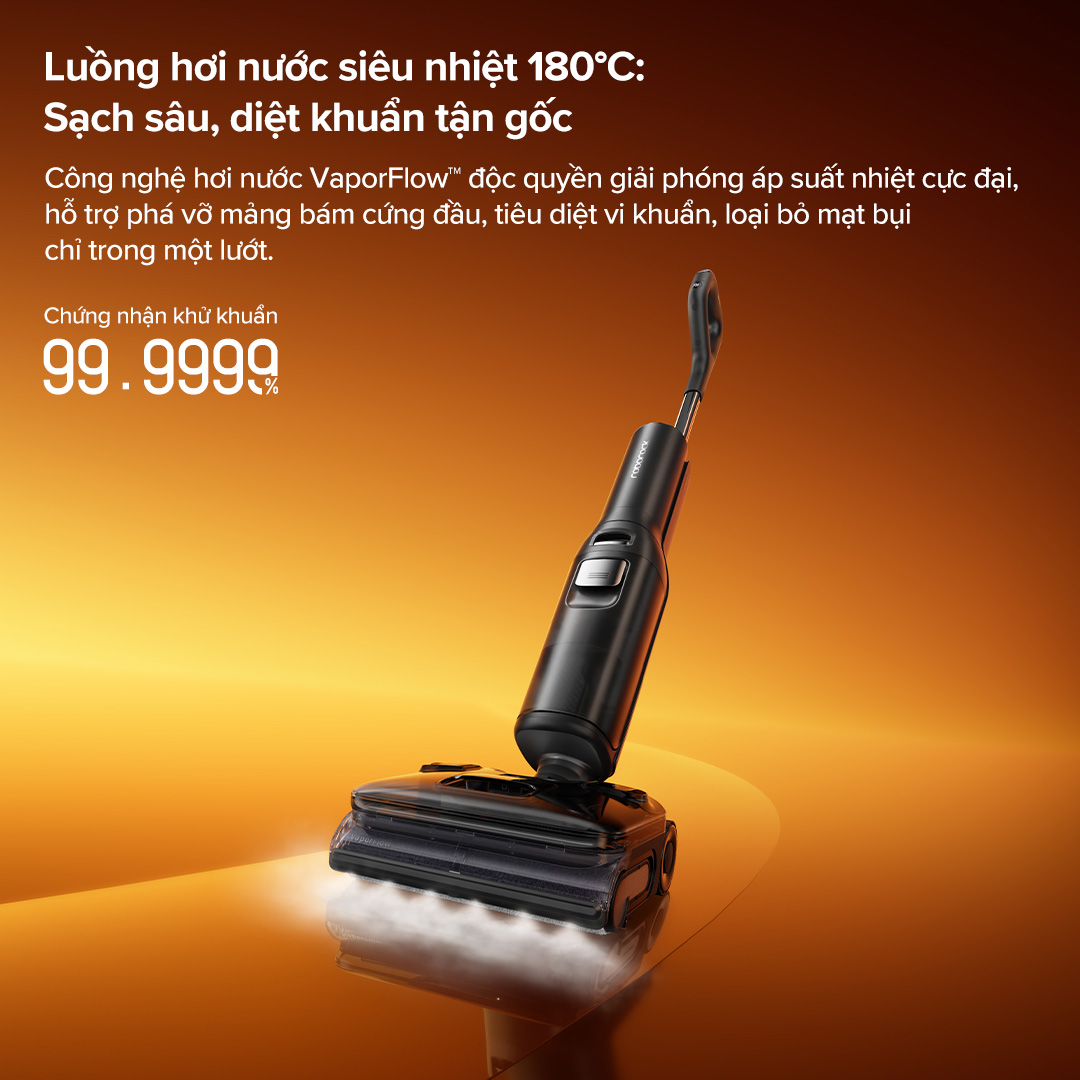Roborock F25 Ultra tính năng hơi nước 180°C diệt khuẩn làm sạch sàn