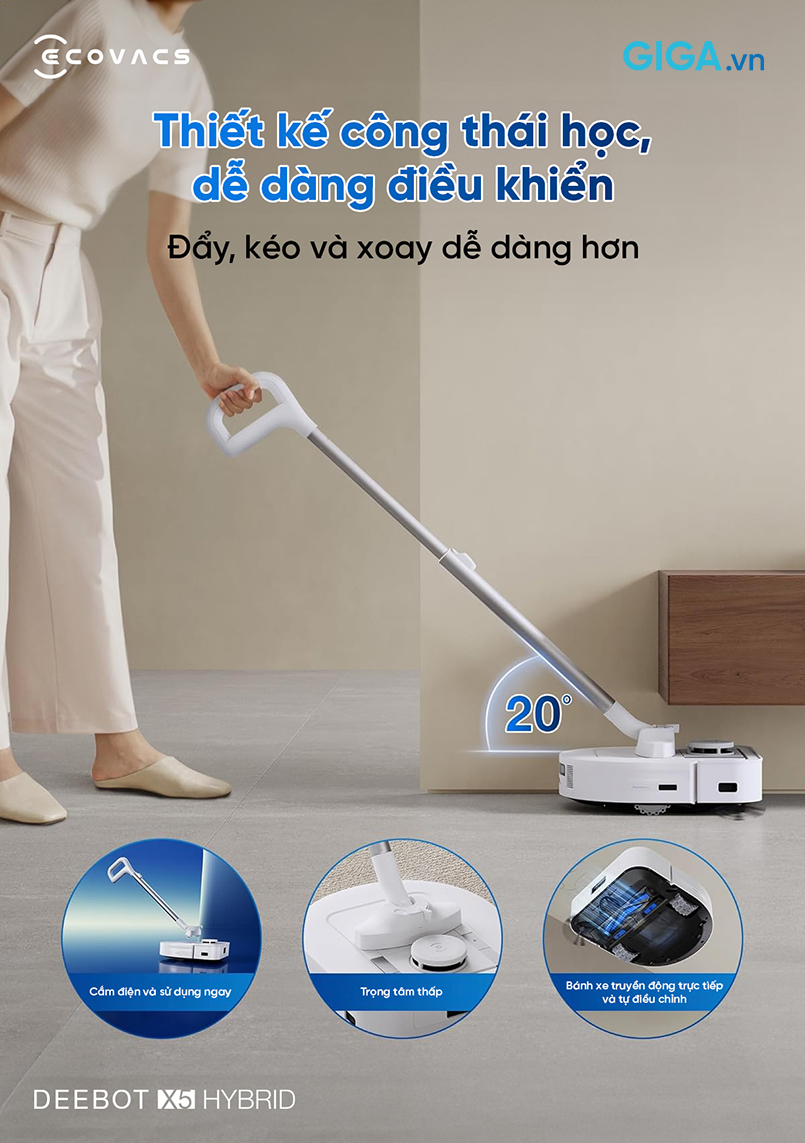 Tay cầm FlexiControl và thiết kế công thái học, điều khiển Deebot X5 Hybrid dễ dàng đến bất ngờ.