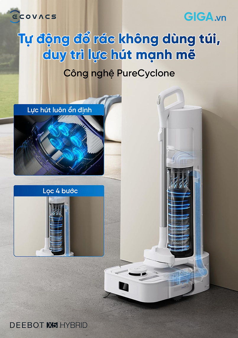 Trạm Omni của Ecovacs Deebot X5 Hybrid được tích hợp công nghệ ECOVACS PureCyclone.