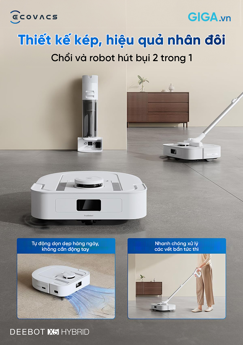 Ecovacs Deebot X5 Hybrid là thiết bị đầu tiên của Ecovacs kết hợp giữa máy hút bụi cầm tay và robot hút bụi trong cùng một sản phẩm.