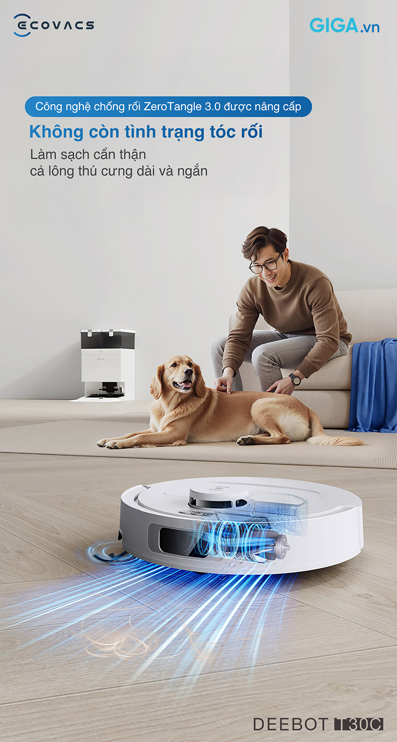 Ecovacs Deebot T30C giải quyết triệt để vấn đề lông tóc rối. 