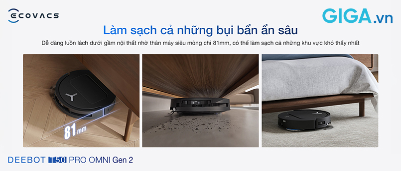 Robot hút bụi lau nhà Ecovacs DEEBOT T50 PRO OMNI Gen 2 thiết kế mỏng chỉ 81mm