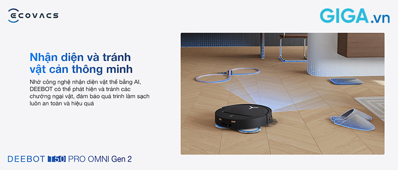 Robot hút bụi lau nhà Ecovacs DEEBOT T50 PRO OMNI Gen 2 nhận diện và tránh vật cản AIVI 3D 3.0 tạo bản đồ 3D