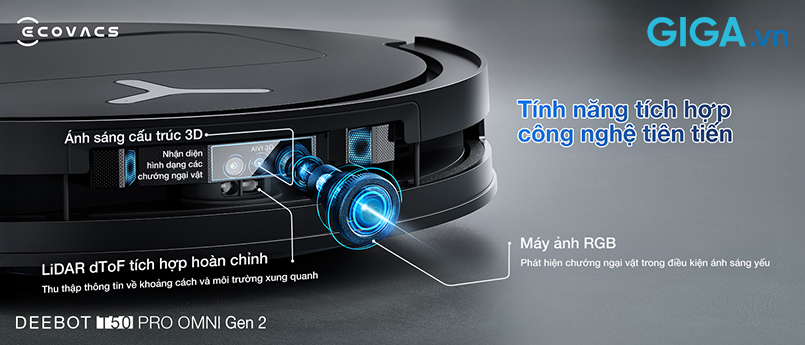 Robot hút bụi lau nhà Ecovacs DEEBOT T50 PRO OMNI Gen 2 thiết kế mỏng chỉ 81mm