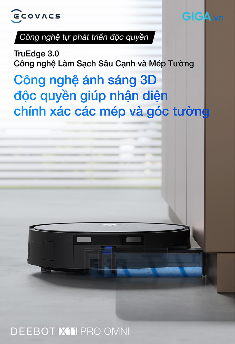 TruEdge 3.0 trên DEEBOT X11 Pro Omni làm sạch mọi ngóc ngách, mượt mà không tốn sức.