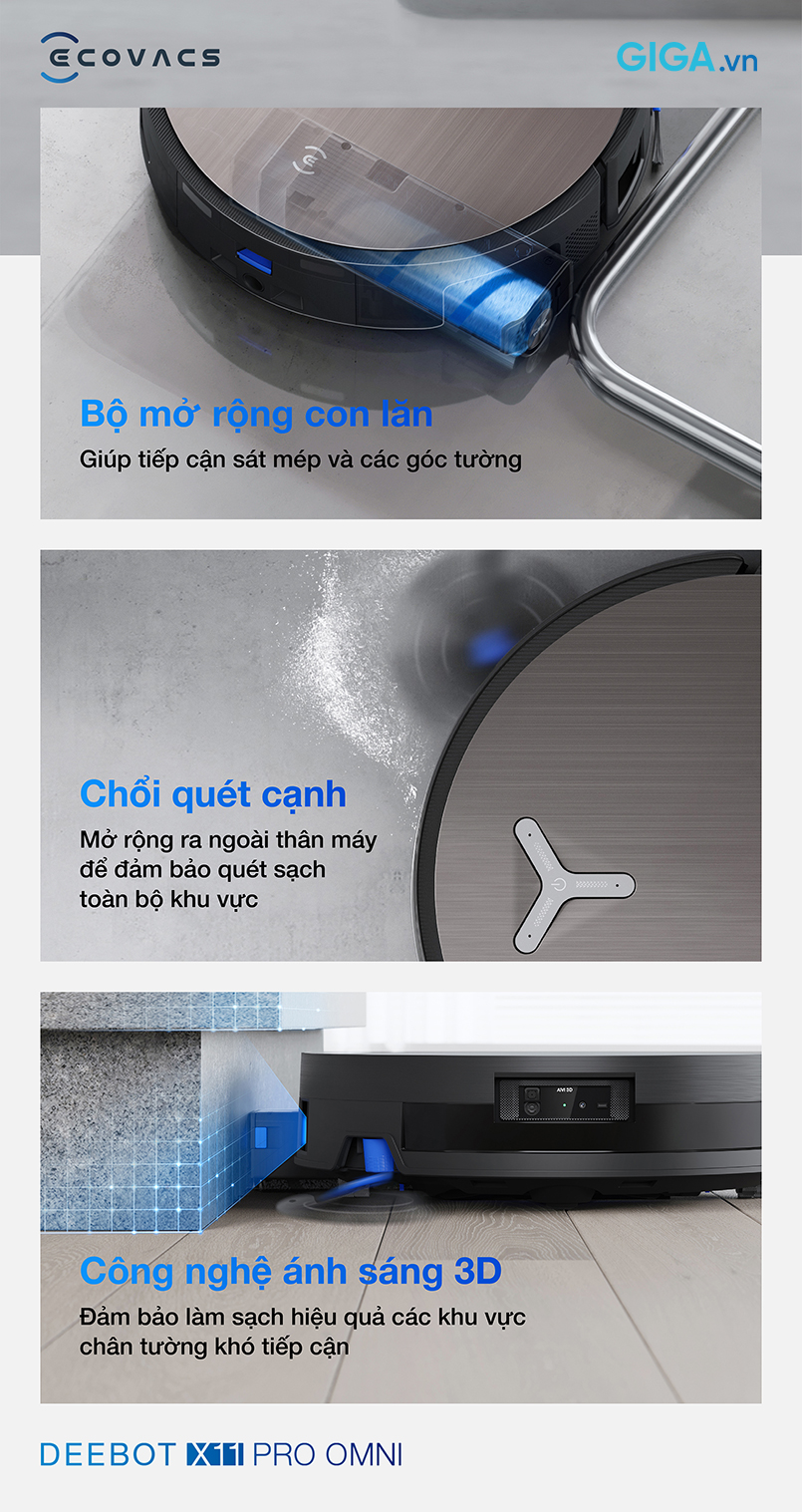 TruEdge 3.0 trên DEEBOT X11 Pro Omni làm sạch mọi ngóc ngách, mượt mà không tốn sức.