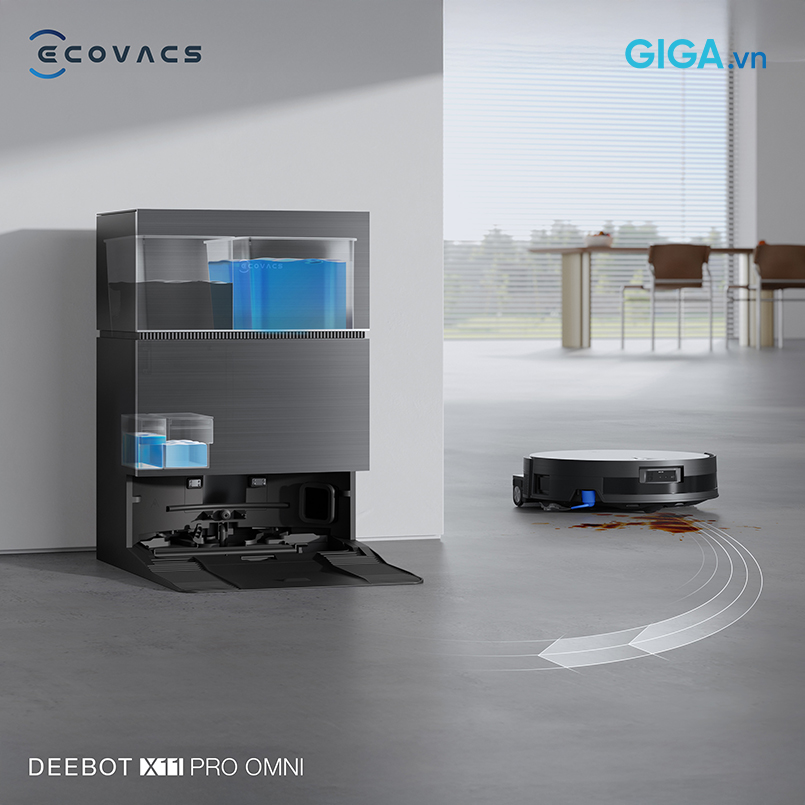 Với công nghệ AI Stain Detection 2.0, robot hút bụi DEEBOT X11 Pro Omni có khả năng nhận diện linh hoạt các vết bẩn trên sàn
