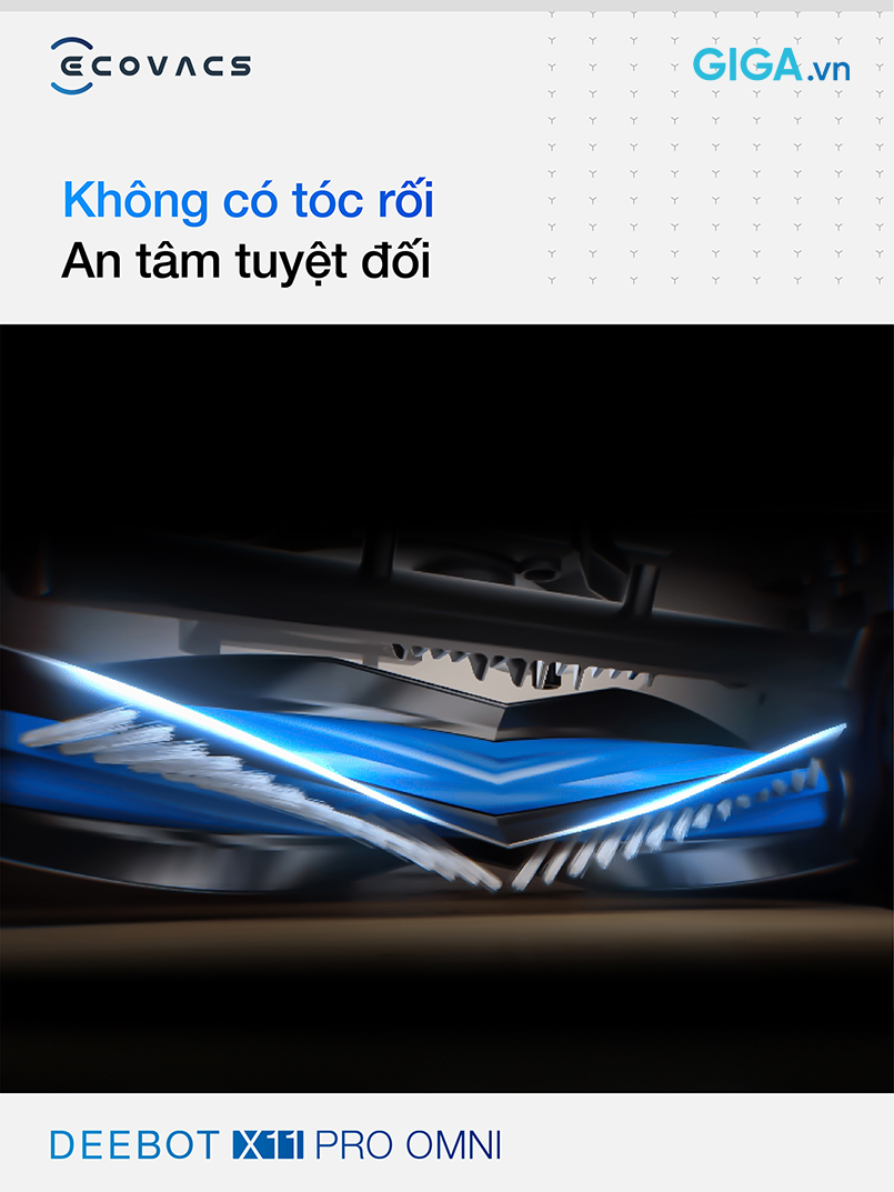 ZeroTangle 3.0 trên robot lau nhà DEEBOT X11 Pro Omni chống rối tóc hoàn hảo trên, giảm thiểu công việc bảo trì. 