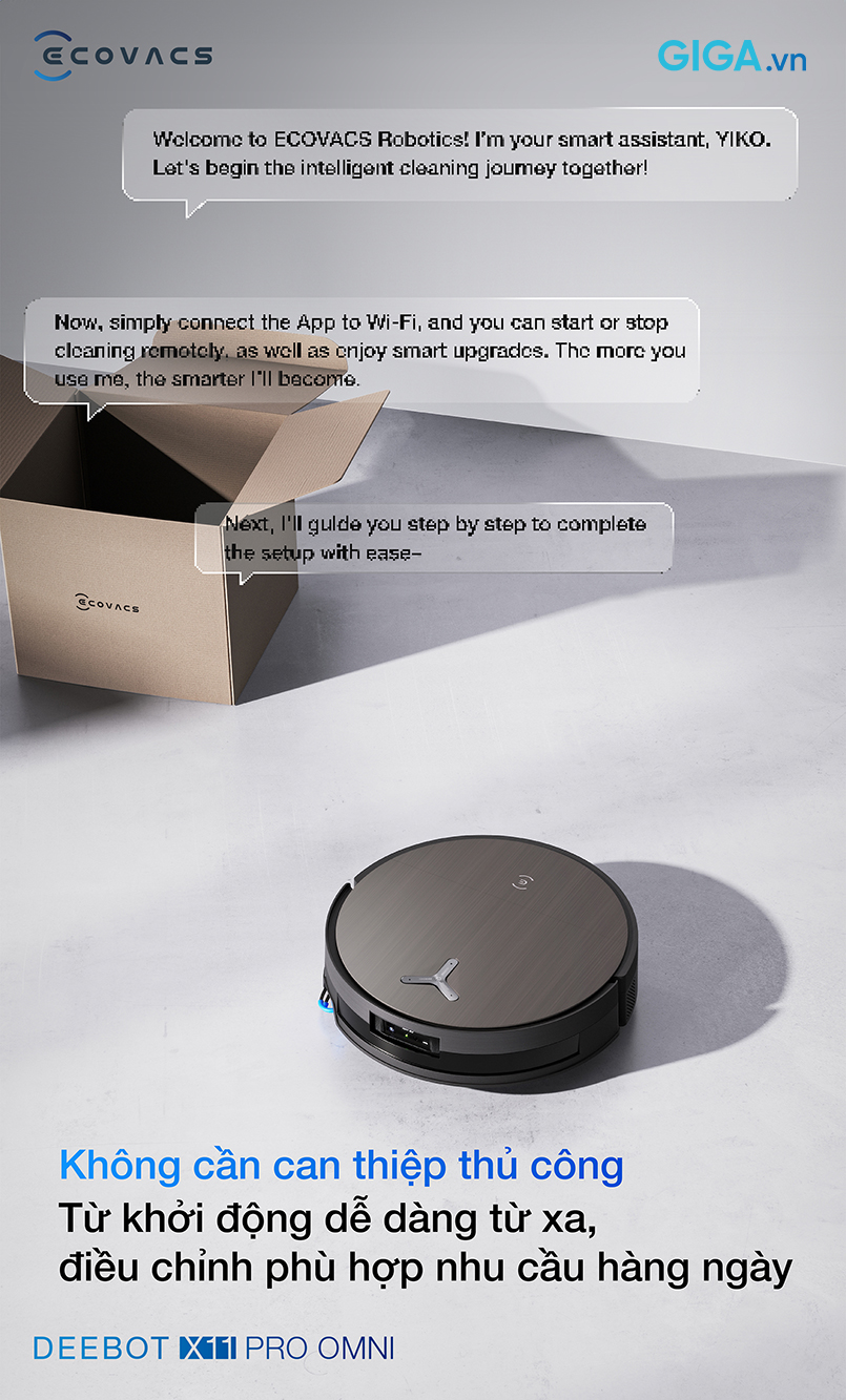 Ecovacs DEEBOT X11 Pro Omni với trợ lý AGENT YIKO còn chủ động dự đoán nhu cầu làm sạch, tinh chỉnh các thiết lập quan trọng