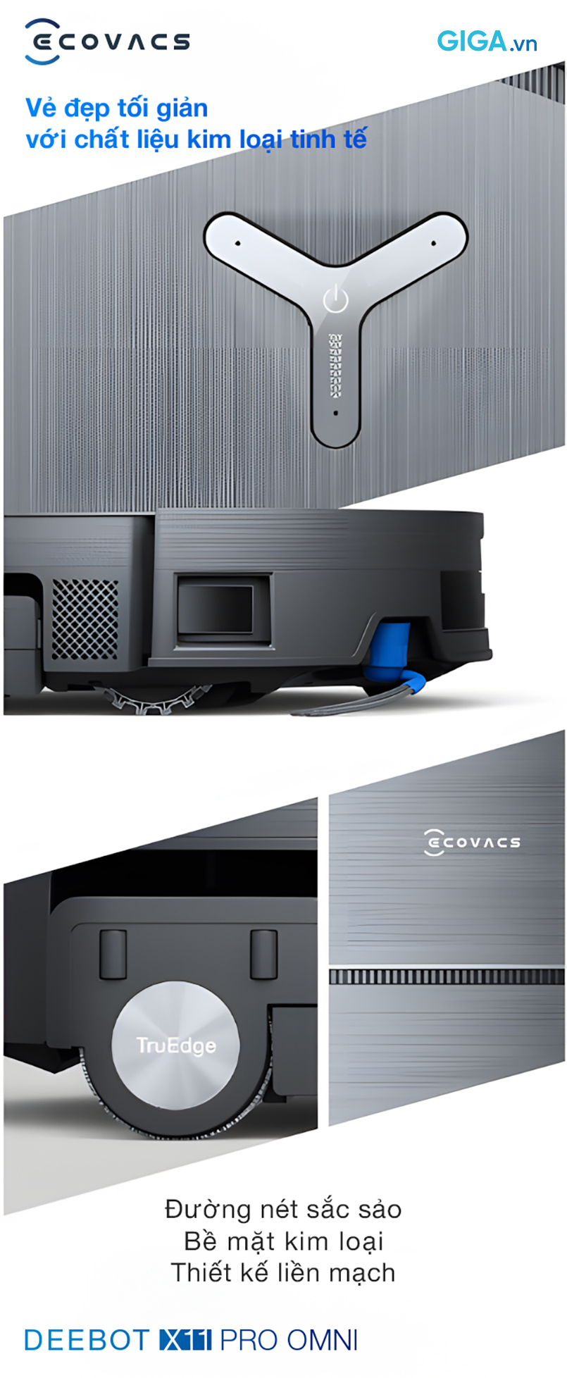 Ecovacs DEEBOT X11 Pro Omni với vẻ đẹp tối giản, chất liệu kim loại cao cấp.