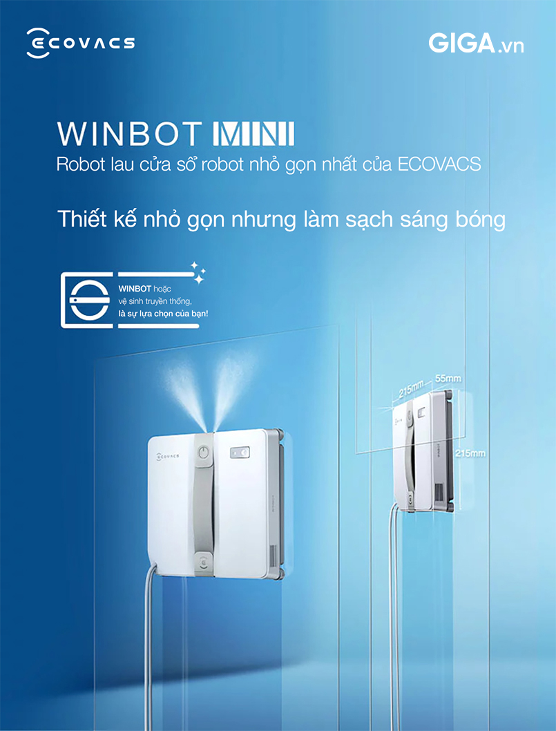 Robot lau kính Ecovacs Winbot Mini chính hãng vừa nhỏ gọn, mỏng.
